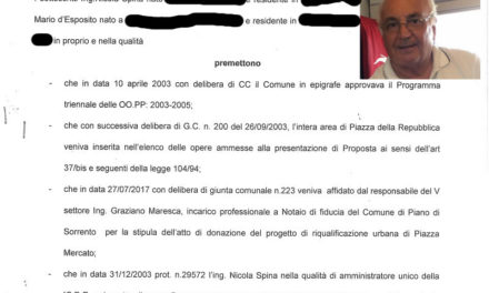 Piano di Sorrento – Piazza Mercato/ In esclusiva la lettera di Mario d’Esposito che smentisce Pasquale D’Aniello